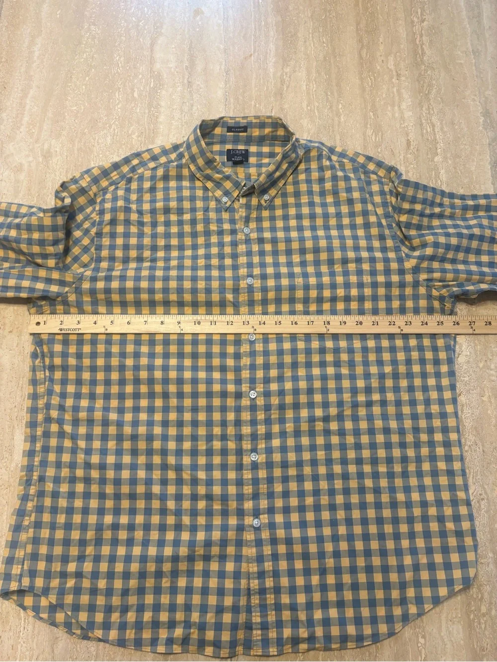 J.Crew Mens XXL Flex Washed Classic Fit Blue Yellow Gingham Shirt #0077